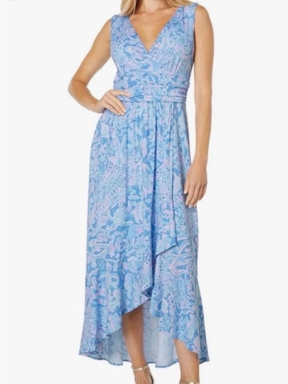 Lilly Pulitzer Moana Wrap Maxi Dress Sound The Sirens Blue and Pink in Size M